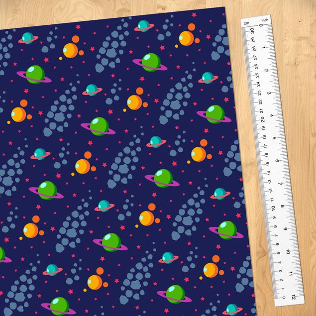Selvklæbende folier Space Children Pattern With Planets And Stars