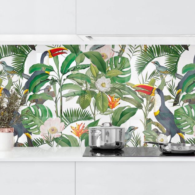 køkken dekorationer Tropical Toucan With Monstera And Palm Leaves
