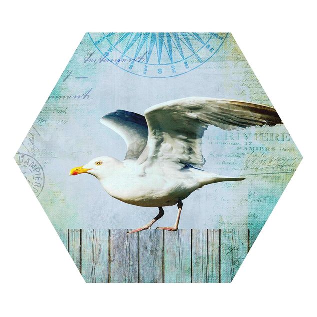 Forex Vintage Collage - Seagull On Wooden Planks