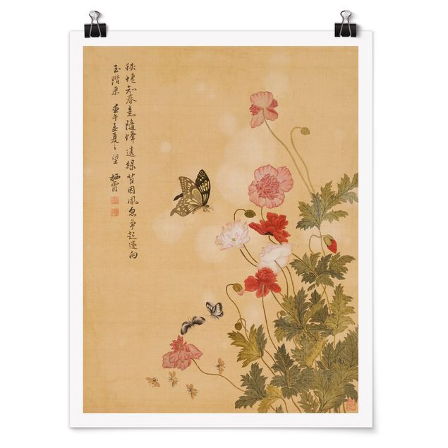 Kunst stilarter Yuanyu Ma - Poppy Flower And Butterfly