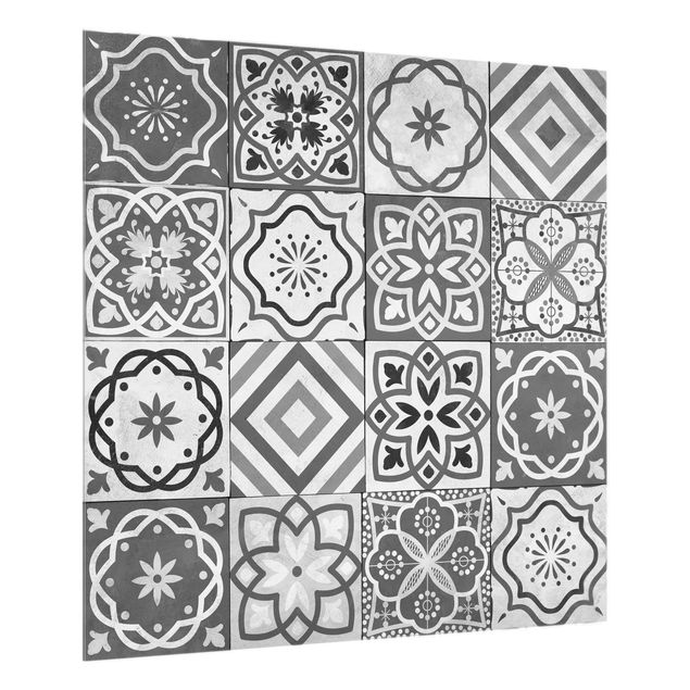 Stænkplader glas Mediterranean Tile Pattern Grayscale