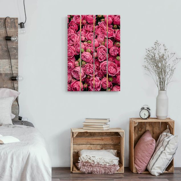 Prints på træ blomster Pink Peonies