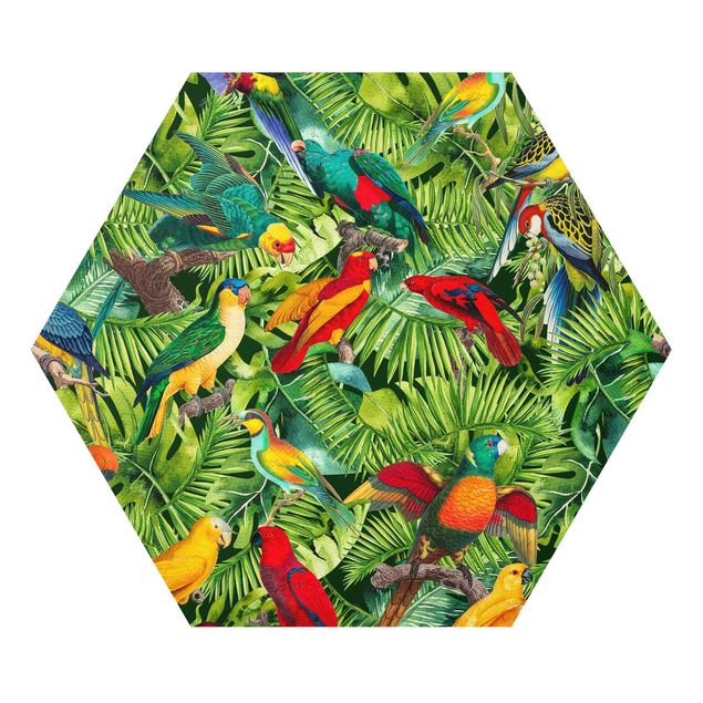 Billeder kunsttryk Colorful Collage - Parrot In The Jungle