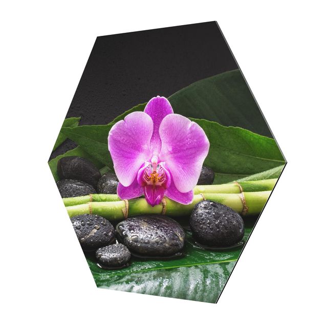Billeder kunsttryk Green Bamboo With Orchid Flower