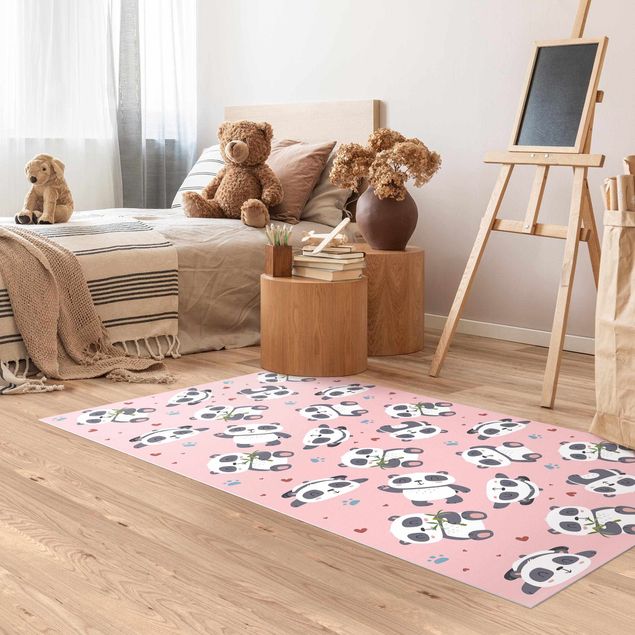 Børneværelse deco Cute Panda With Paw Prints And Hearts Pastel Pink