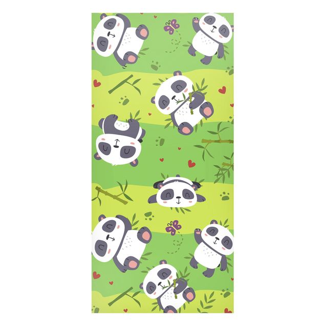 Børneværelse deco Cute Panda On Green Meadow