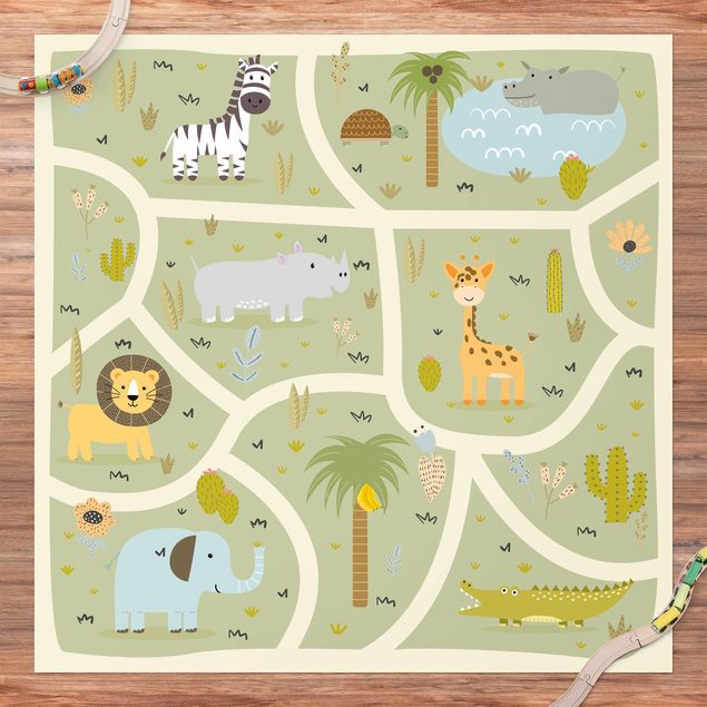 Tæppe til altan Playoom Mat Safari - So Many Different Animals