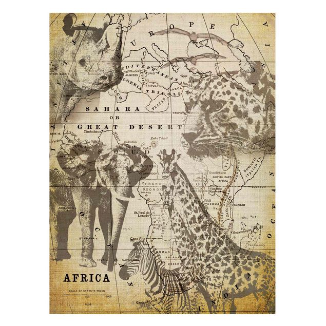 Magnettavler verdenskort Vintage Collage - Africa Wildlife