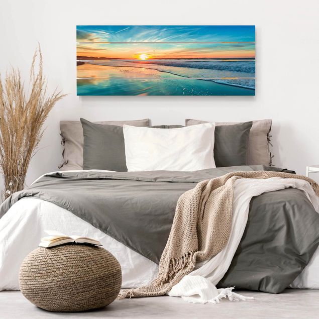 Prints på træ landskaber Romantic Sunset By The Sea