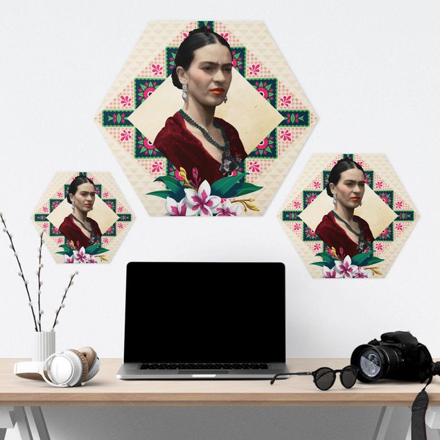 Kunsttryk Frida Kahlo - Flowers And Geometry