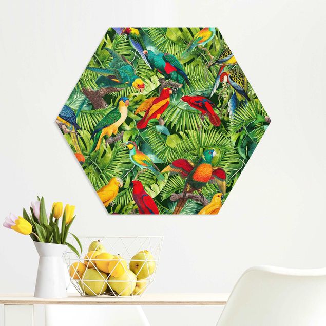 køkken dekorationer Colorful Collage - Parrot In The Jungle
