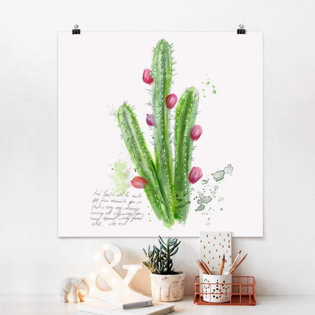 Plakater blomster Cactus With Bibel Verse II