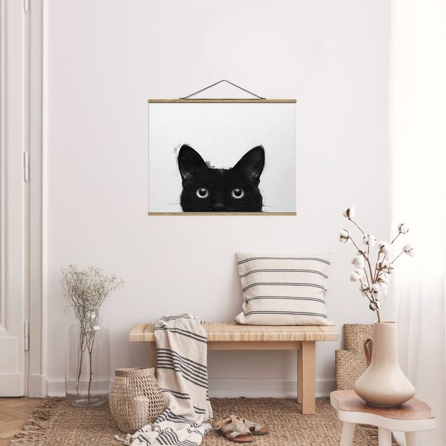 Billeder kunsttryk Illustration Black Cat On White Painting