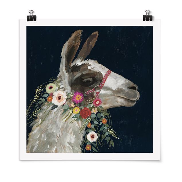 Plakater dyr Lama With Floral Decoration I