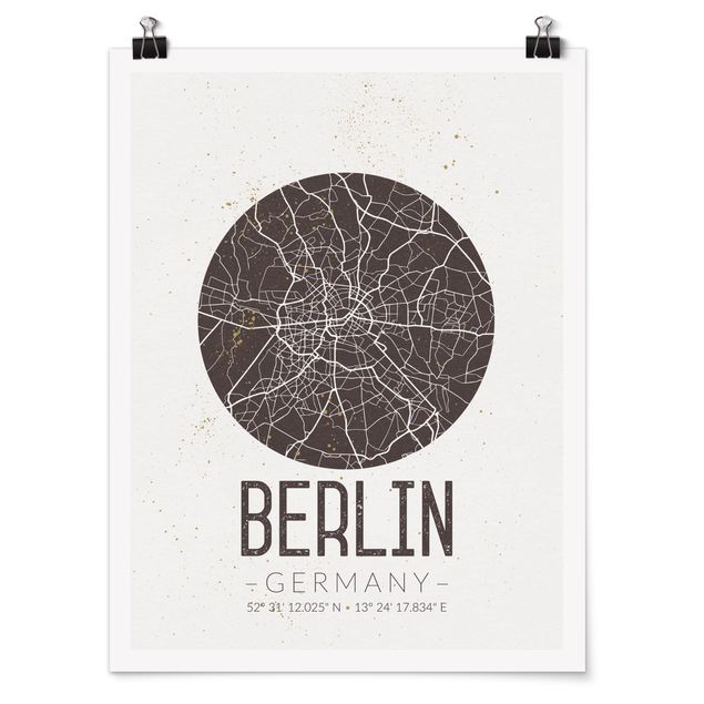 Plakater sort og hvid City Map Berlin - Retro