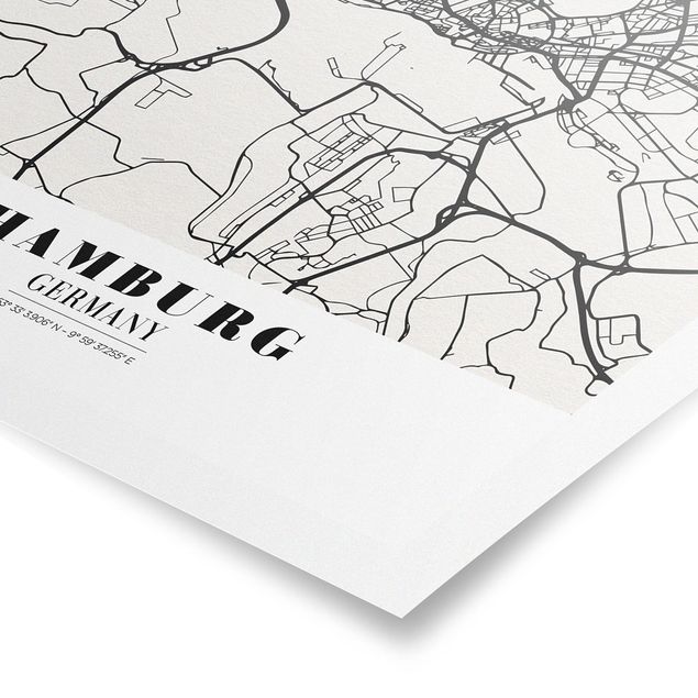 Billeder sort og hvid Hamburg City Map - Classic
