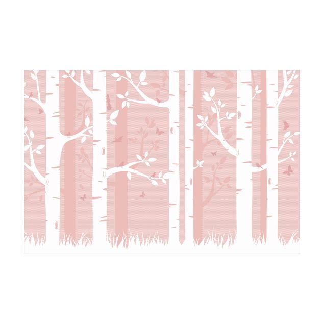 Tæpper natur Pink Birch Forest With Butterflies And Birds