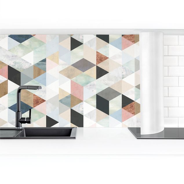 Køkken stænkplade Watercolour Mosaic With Triangles III