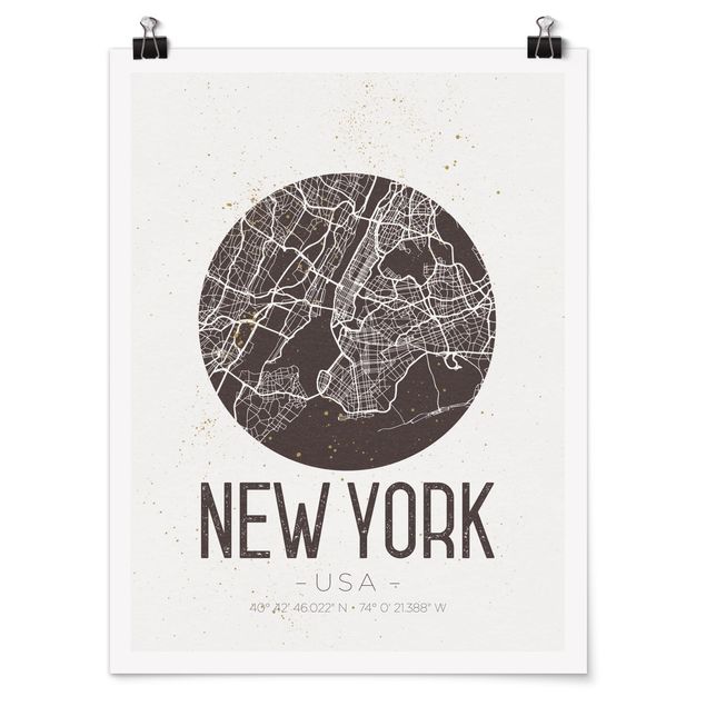 Plakater sort og hvid New York City Map - Retro