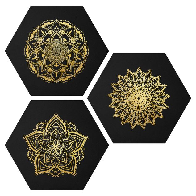 Billeder spirituelt Mandala Flower Sun Illustration Set Black Gold