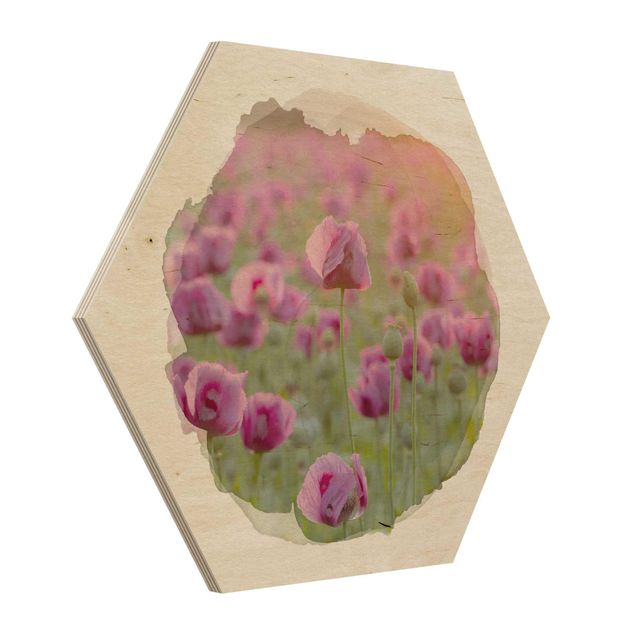 Billeder WaterColours - Violet Poppy Flowers Meadow In Spring
