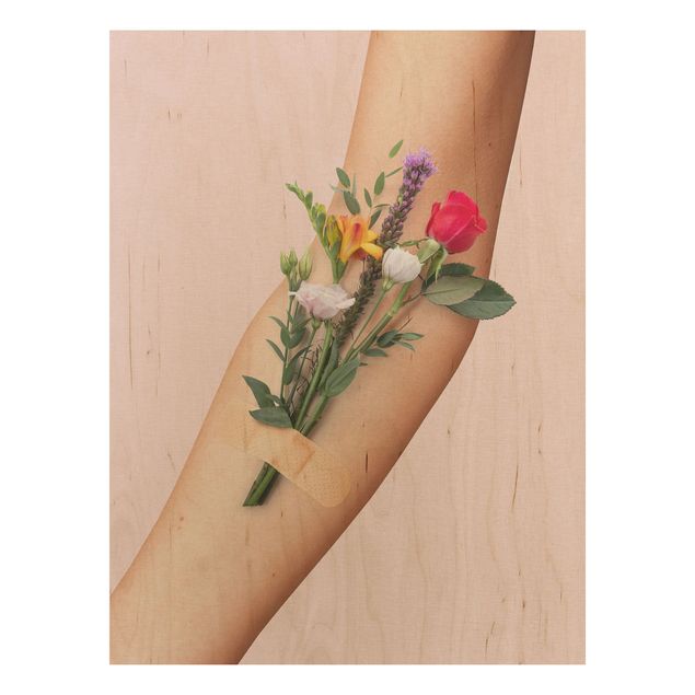 Prints på træ blomster Arm With Flowers