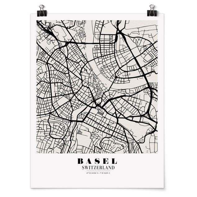 Plakater ordsprog Basel City Map - Classic