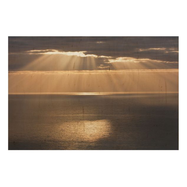 Prints på træ landskaber Sun Beams Over The Ocean