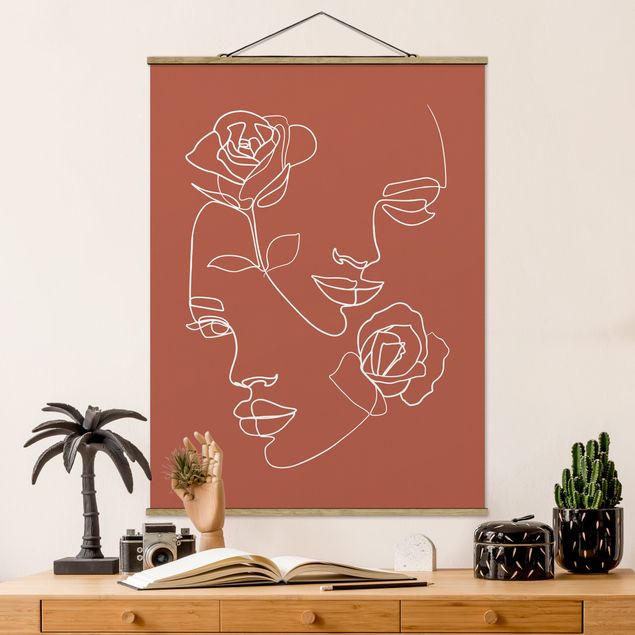 køkken dekorationer Line Art Faces Women Roses Copper