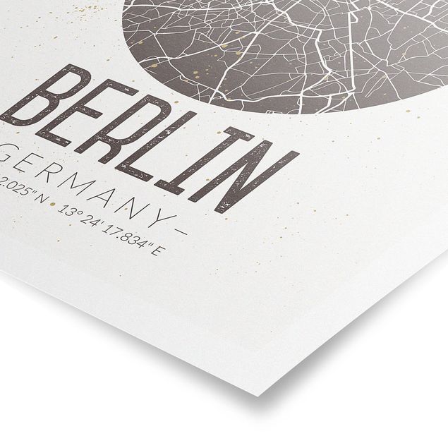 Plakater verdenskort City Map Berlin - Retro