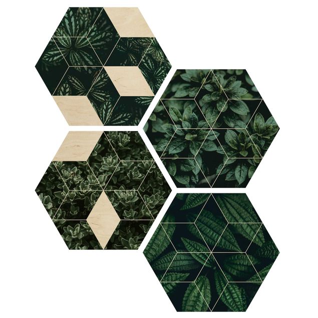 Sekskantede billeder Green Leaves Geometry Set I