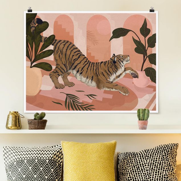 Billeder tiger Illustration Tiger In Pastel Pink Painting