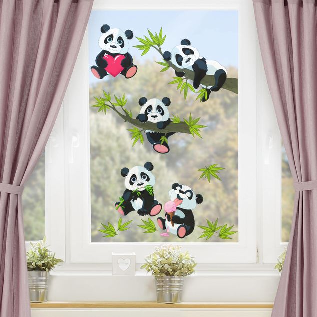 Vinduesklistermærker blomster Panda Bear Set Heart