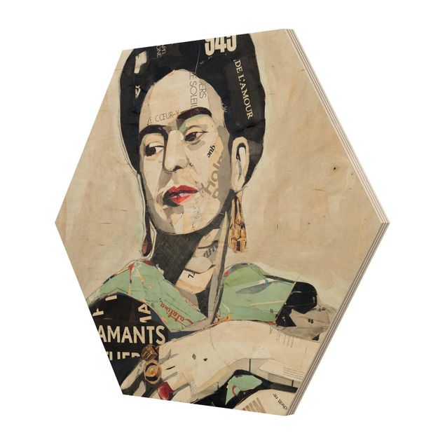 Hexagon Bild Holz - Frida Kahlo - Collage No.4