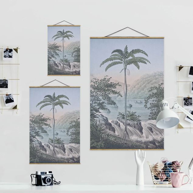 Billeder blå Vintage Illustration - Landscape With Palm Tree