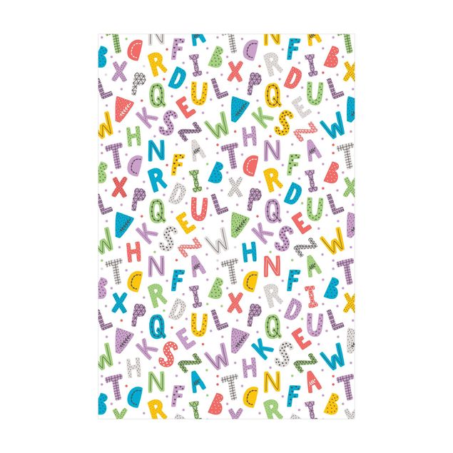 store gulvtæpper Alphabet With Hearts And Dots In Colourful