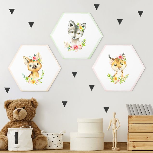 Børneværelse deco Watercolour Forest Animals With Flowers Set II