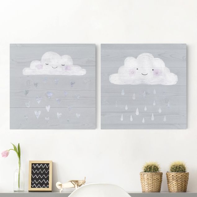 Børneværelse deco Clouds With Silver Hearts And Drops Set I