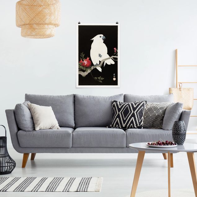 Plakater sort og hvid Asian Vintage Illustration White Cockatoo