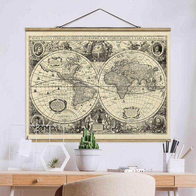 køkken dekorationer Vintage World Map Antique Illustration