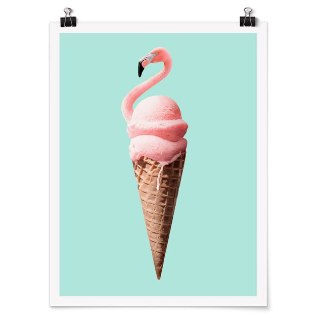 Billeder kunsttryk Ice Cream Cone With Flamingo