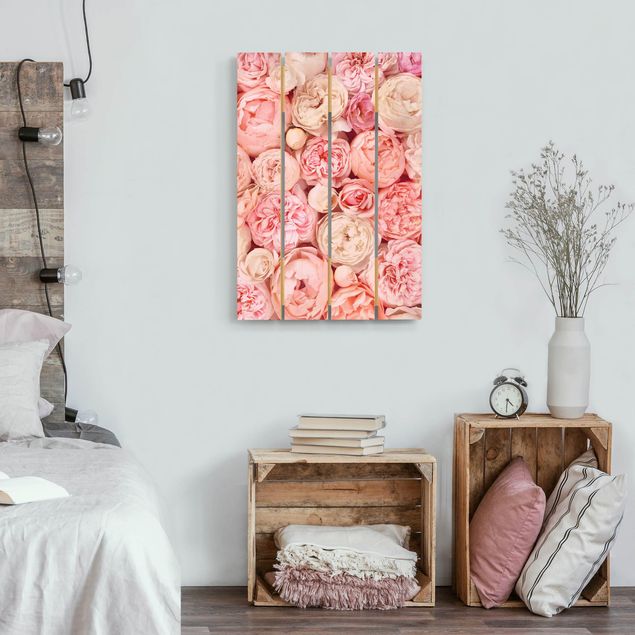 Prints på træ blomster Roses Rosé Coral Shabby
