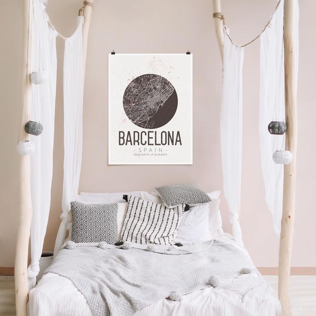 Plakater verdenskort Barcelona City Map - Retro