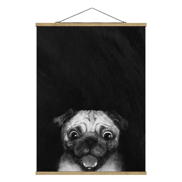 Billeder moderne Illustration Dog Pug Painting On Black And White