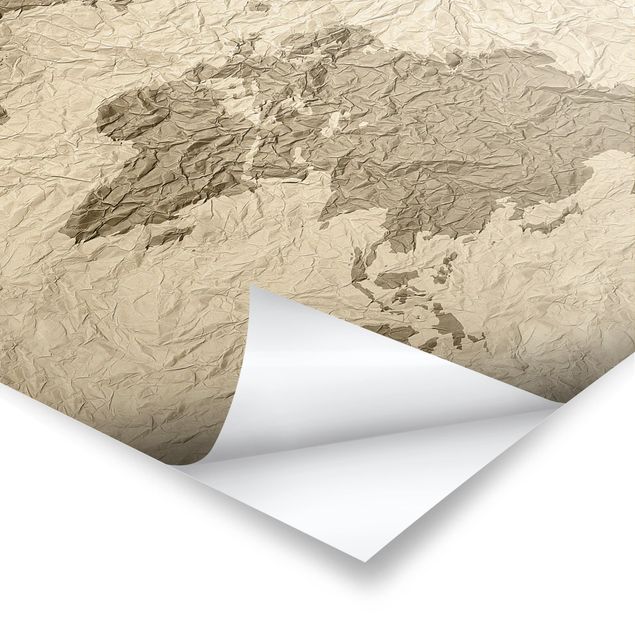 Plakater Paper World Map Beige Brown