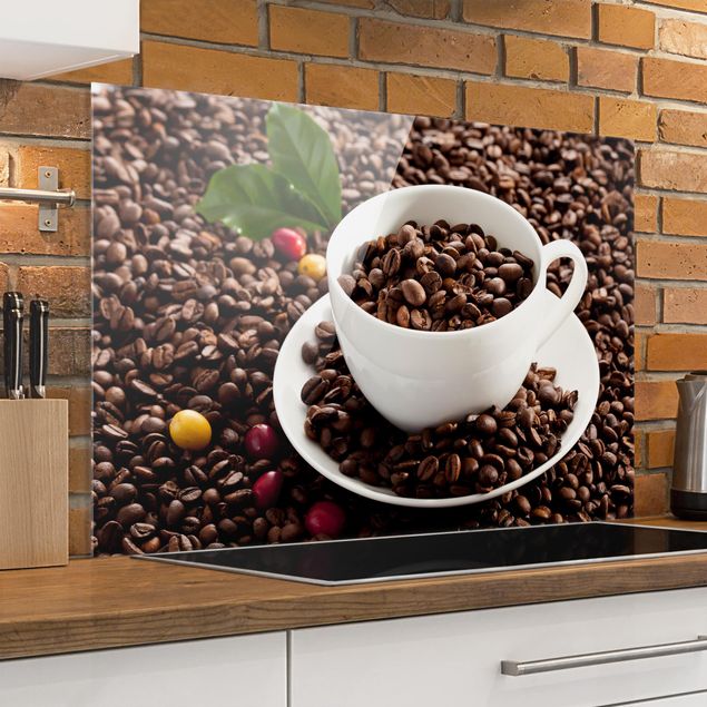 køkken dekorationer Coffee Cup With Roasted Coffee Beans