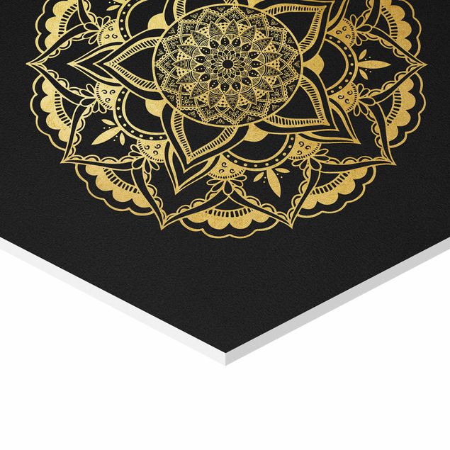 Billeder Mandala Flower Sun Illustration Set Black Gold