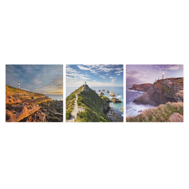 Billeder på lærred strande Lighthouse Trio