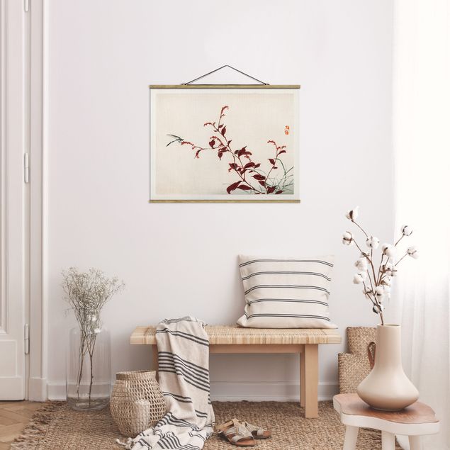 Billeder blomster Asian Vintage Drawing Red Branch With Dragonfly