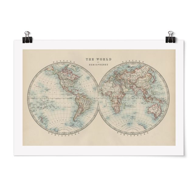 Plakater vintage Vintage World Map The Two Hemispheres